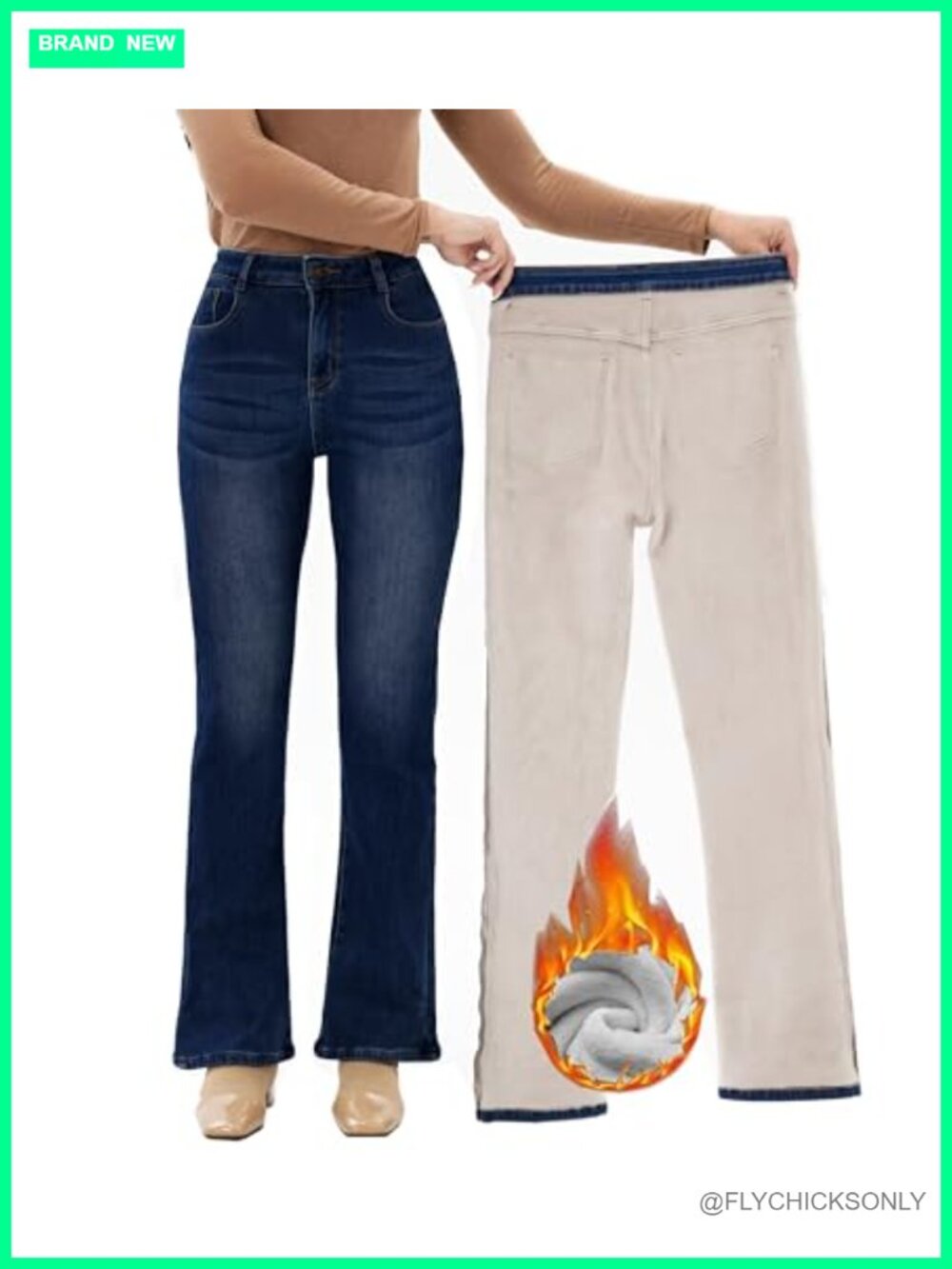 Fleece Lined Bootcut Jeans High Rise Thermal Winter Denim Pants